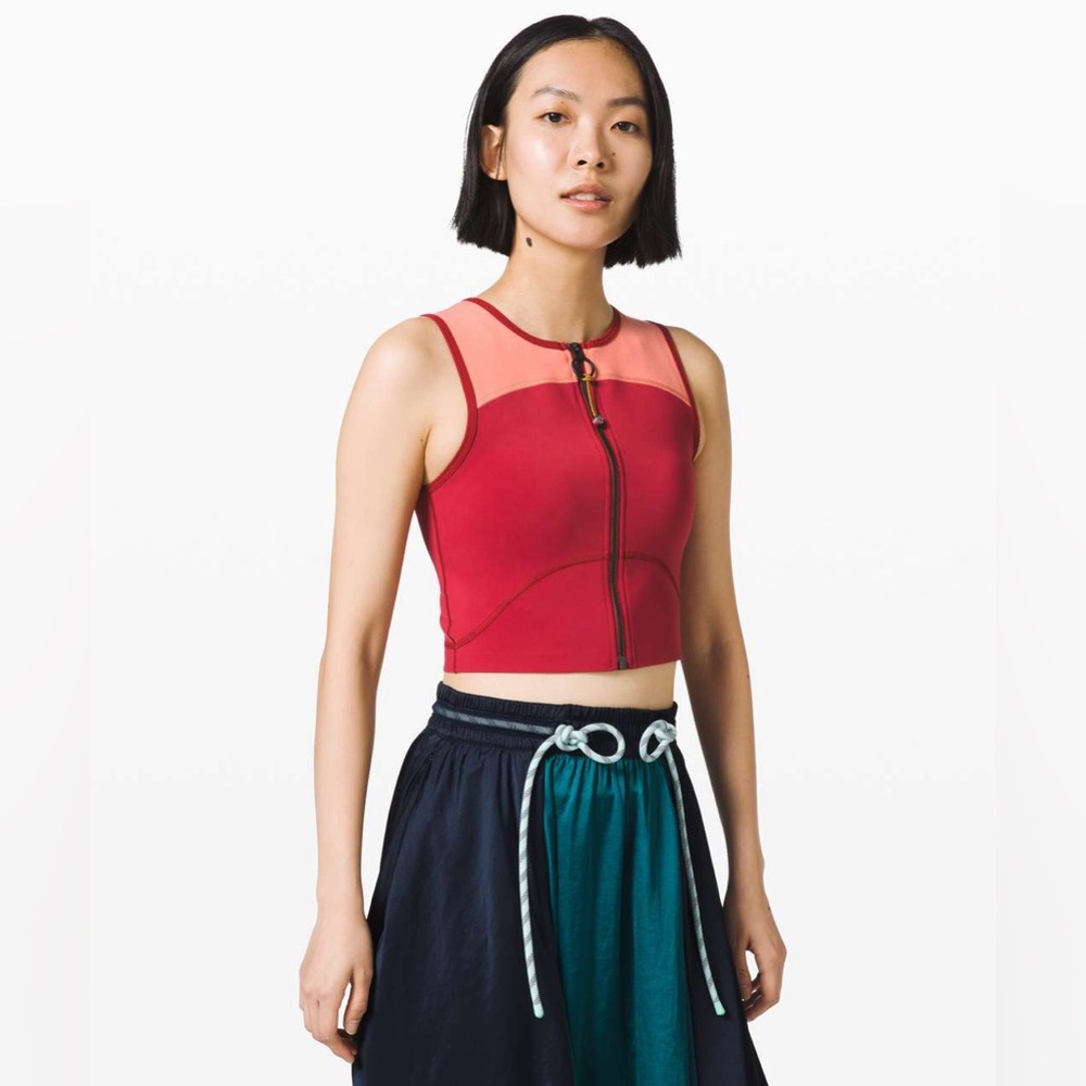 lululemon athletica Red Zip-Front Cropped Tank Top
